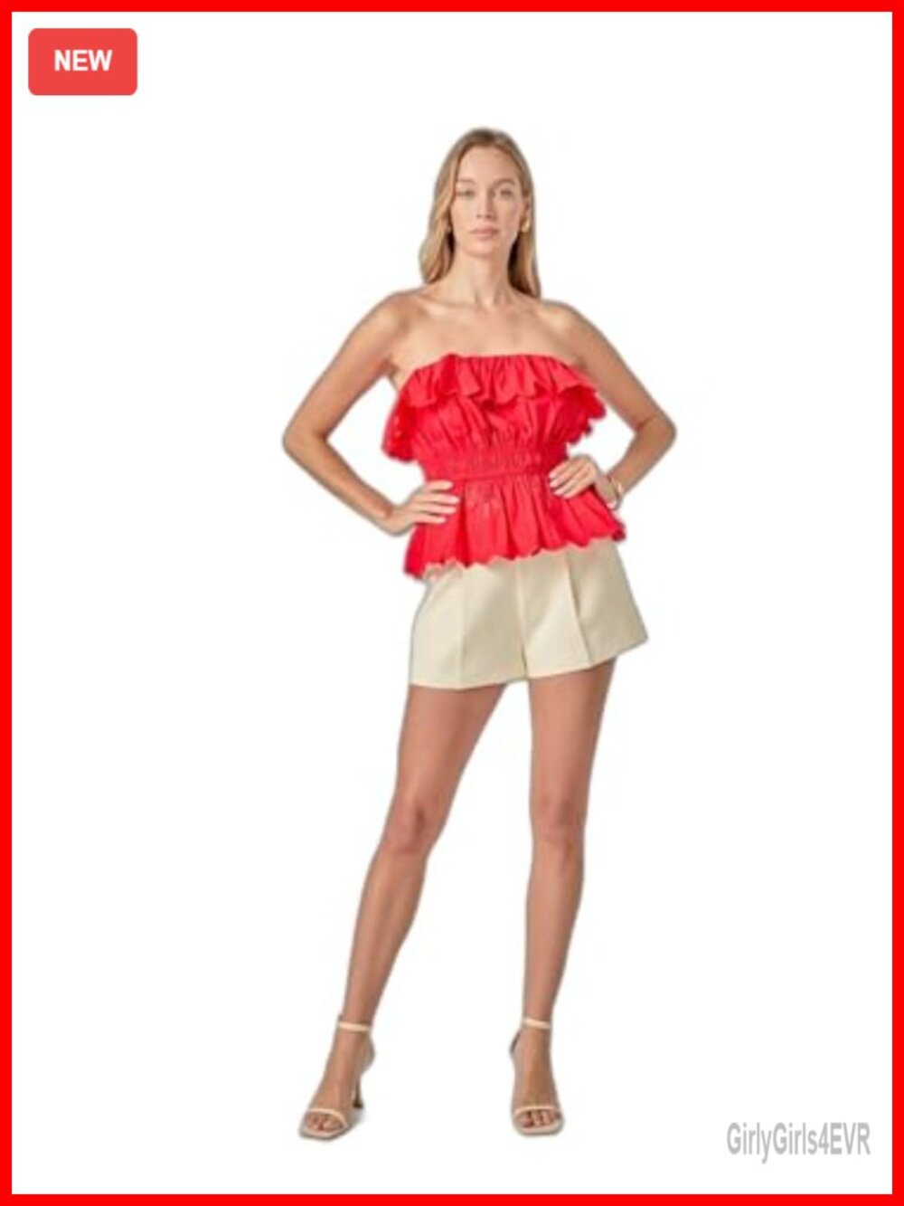 Sweet Scallop Strapless Top Sleeveless Ruffle Embroidery